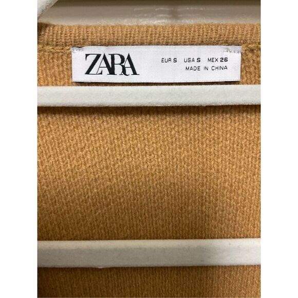 Wool Zara Camel Colored Wool Varsity Style Zipped Cardigan (Size S) - Picture 4 of 4